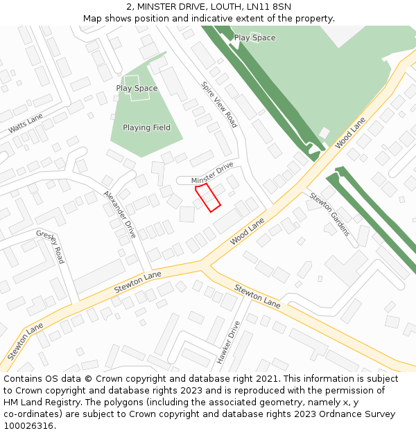 2, MINSTER DRIVE, LOUTH, LN11 8SN: Location map and indicative extent of plot