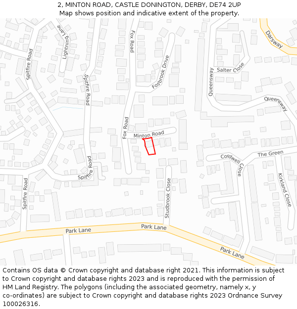 2, MINTON ROAD, CASTLE DONINGTON, DERBY, DE74 2UP: Location map and indicative extent of plot