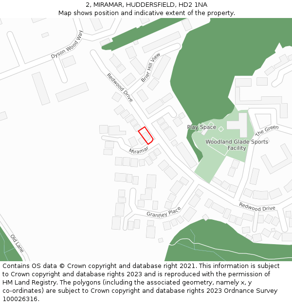 2, MIRAMAR, HUDDERSFIELD, HD2 1NA: Location map and indicative extent of plot