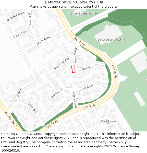 2, MIROSA DRIVE, MALDON, CM9 5NB: Location map and indicative extent of plot