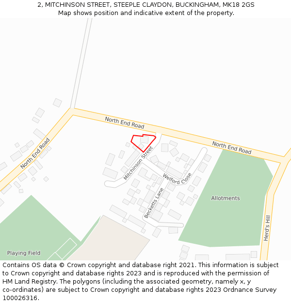 2, MITCHINSON STREET, STEEPLE CLAYDON, BUCKINGHAM, MK18 2GS: Location map and indicative extent of plot