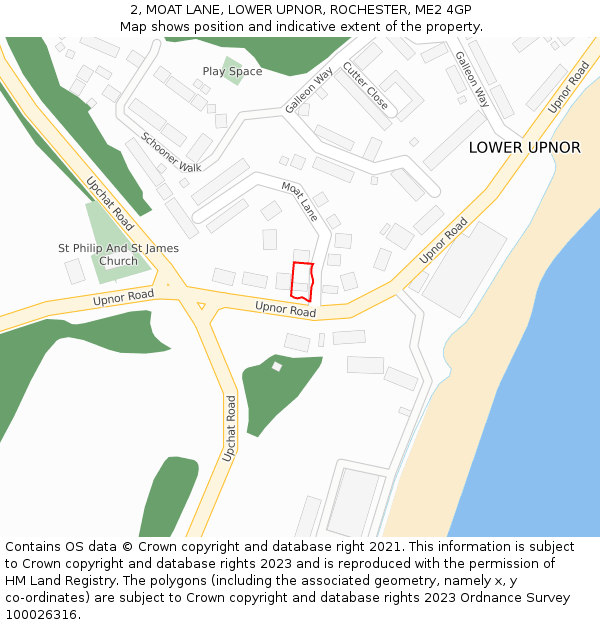 2, MOAT LANE, LOWER UPNOR, ROCHESTER, ME2 4GP: Location map and indicative extent of plot