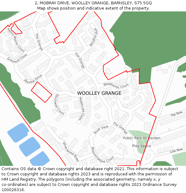 2, MOBRAY DRIVE, WOOLLEY GRANGE, BARNSLEY, S75 5GQ: Location map and indicative extent of plot