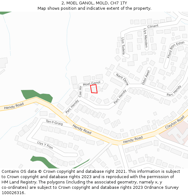 2, MOEL GANOL, MOLD, CH7 1TY: Location map and indicative extent of plot