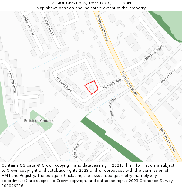 2, MOHUNS PARK, TAVISTOCK, PL19 9BN: Location map and indicative extent of plot