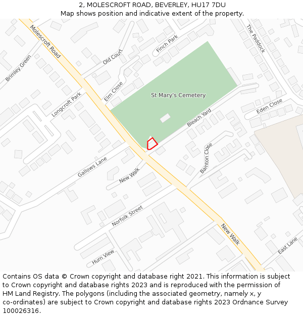 2, MOLESCROFT ROAD, BEVERLEY, HU17 7DU: Location map and indicative extent of plot