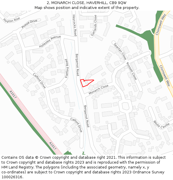 2, MONARCH CLOSE, HAVERHILL, CB9 9QW: Location map and indicative extent of plot