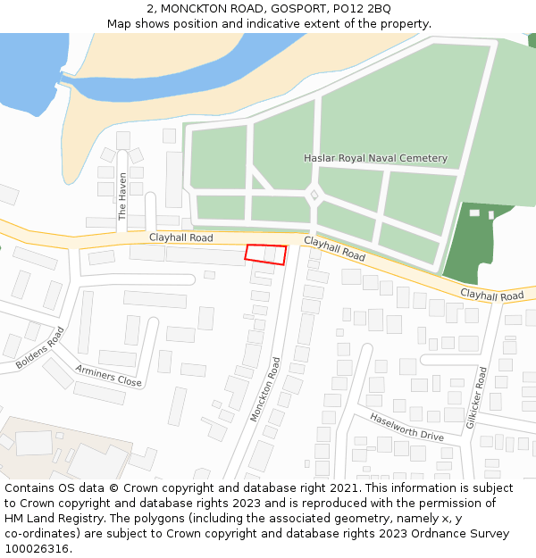 2, MONCKTON ROAD, GOSPORT, PO12 2BQ: Location map and indicative extent of plot