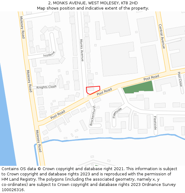 2, MONKS AVENUE, WEST MOLESEY, KT8 2HD: Location map and indicative extent of plot