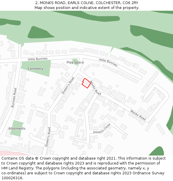 2, MONKS ROAD, EARLS COLNE, COLCHESTER, CO6 2RY: Location map and indicative extent of plot