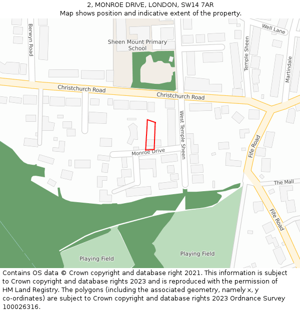 2, MONROE DRIVE, LONDON, SW14 7AR: Location map and indicative extent of plot