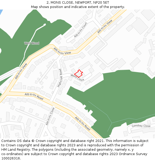 2, MONS CLOSE, NEWPORT, NP20 5ET: Location map and indicative extent of plot