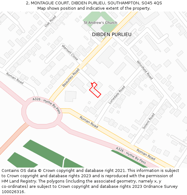 2, MONTAGUE COURT, DIBDEN PURLIEU, SOUTHAMPTON, SO45 4QS: Location map and indicative extent of plot