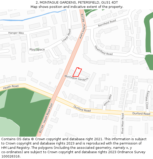 2, MONTAGUE GARDENS, PETERSFIELD, GU31 4DT: Location map and indicative extent of plot