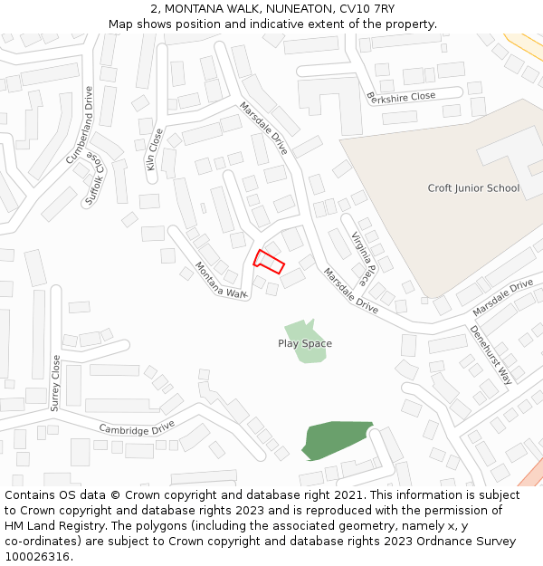 2, MONTANA WALK, NUNEATON, CV10 7RY: Location map and indicative extent of plot