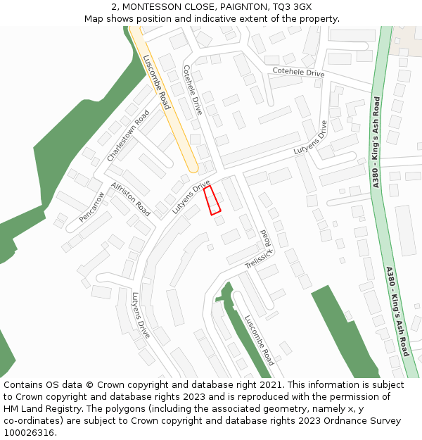 2, MONTESSON CLOSE, PAIGNTON, TQ3 3GX: Location map and indicative extent of plot