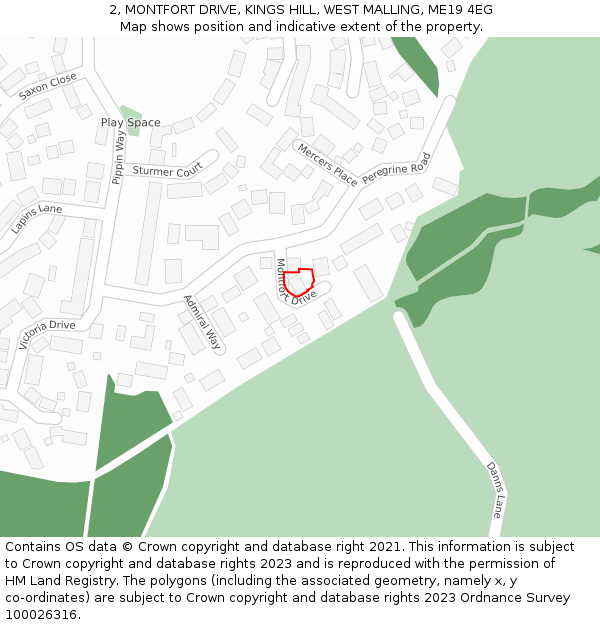 2, MONTFORT DRIVE, KINGS HILL, WEST MALLING, ME19 4EG: Location map and indicative extent of plot