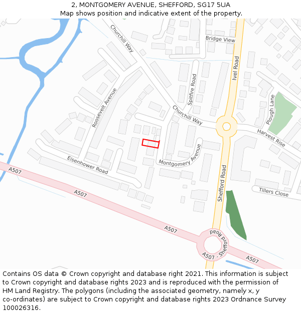 2, MONTGOMERY AVENUE, SHEFFORD, SG17 5UA: Location map and indicative extent of plot
