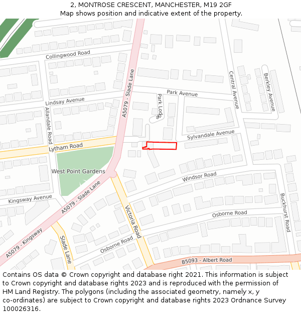 2, MONTROSE CRESCENT, MANCHESTER, M19 2GF: Location map and indicative extent of plot