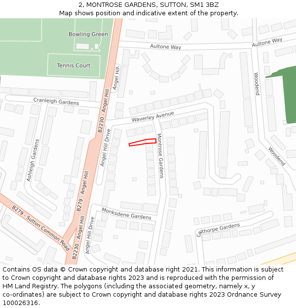 2, MONTROSE GARDENS, SUTTON, SM1 3BZ: Location map and indicative extent of plot