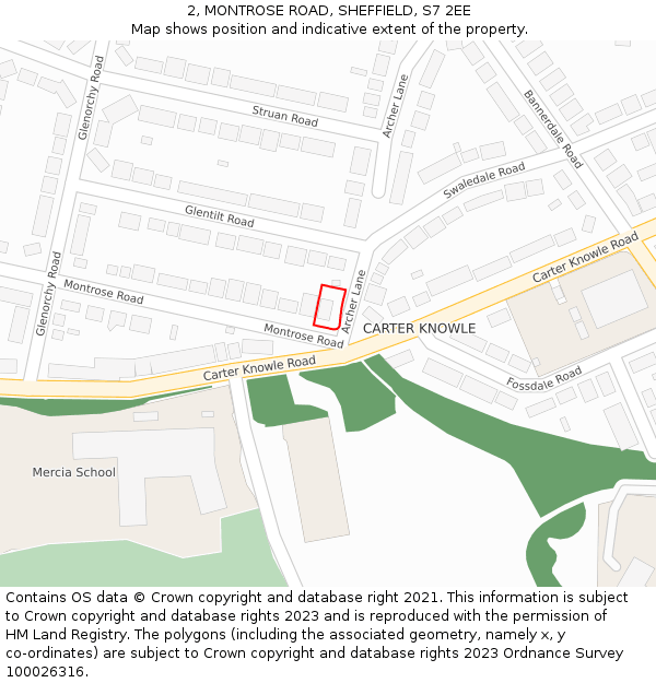 2, MONTROSE ROAD, SHEFFIELD, S7 2EE: Location map and indicative extent of plot