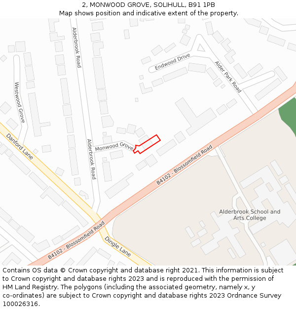 2, MONWOOD GROVE, SOLIHULL, B91 1PB: Location map and indicative extent of plot