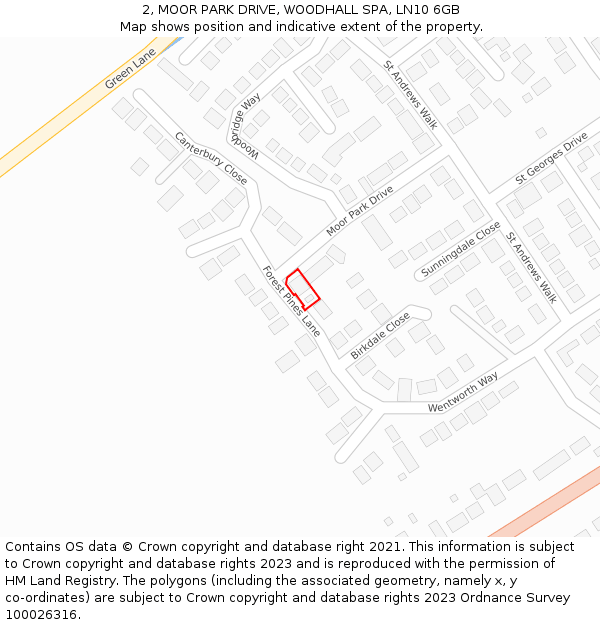 2, MOOR PARK DRIVE, WOODHALL SPA, LN10 6GB: Location map and indicative extent of plot