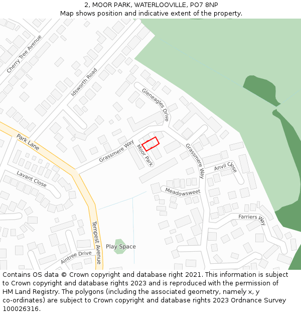 2, MOOR PARK, WATERLOOVILLE, PO7 8NP: Location map and indicative extent of plot