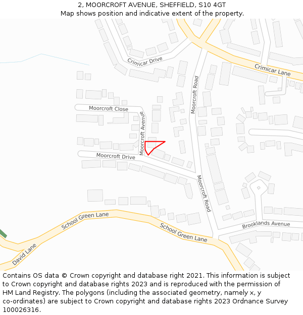 2, MOORCROFT AVENUE, SHEFFIELD, S10 4GT: Location map and indicative extent of plot