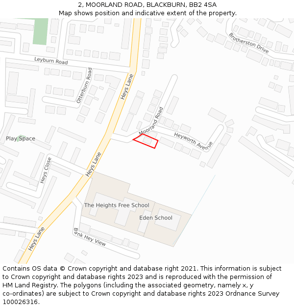 2, MOORLAND ROAD, BLACKBURN, BB2 4SA: Location map and indicative extent of plot