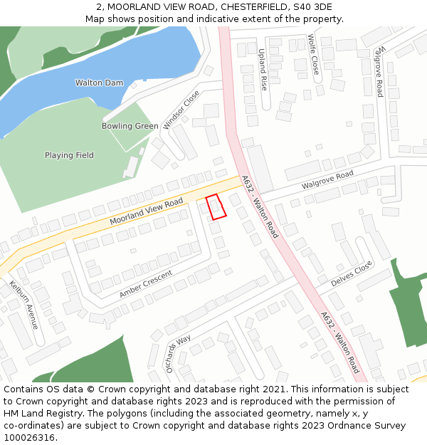 2, MOORLAND VIEW ROAD, CHESTERFIELD, S40 3DE: Location map and indicative extent of plot