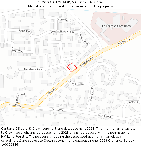 2, MOORLANDS PARK, MARTOCK, TA12 6DW: Location map and indicative extent of plot