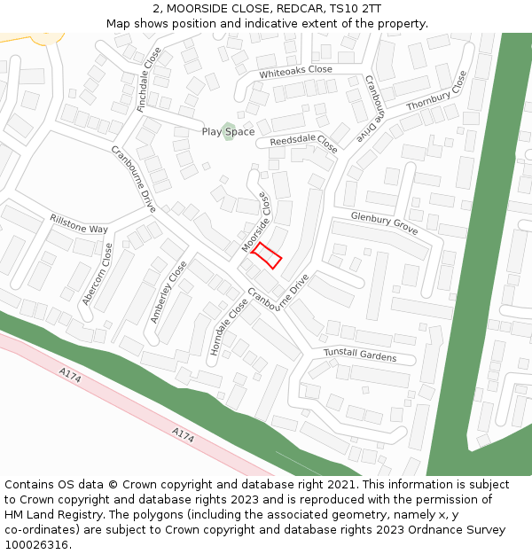 2, MOORSIDE CLOSE, REDCAR, TS10 2TT: Location map and indicative extent of plot