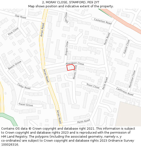 2, MORAY CLOSE, STAMFORD, PE9 2YT: Location map and indicative extent of plot