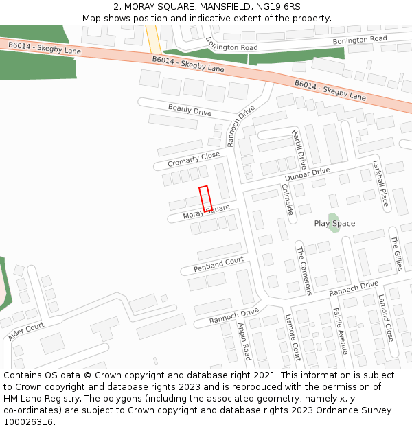 2, MORAY SQUARE, MANSFIELD, NG19 6RS: Location map and indicative extent of plot