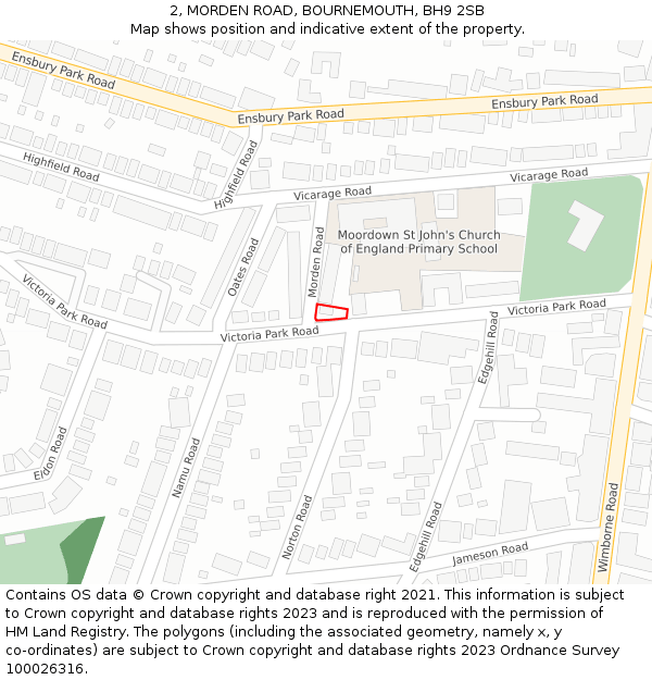 2, MORDEN ROAD, BOURNEMOUTH, BH9 2SB: Location map and indicative extent of plot