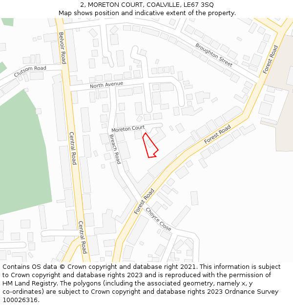 2, MORETON COURT, COALVILLE, LE67 3SQ: Location map and indicative extent of plot