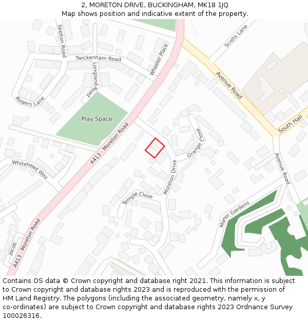 2, MORETON DRIVE, BUCKINGHAM, MK18 1JQ: Location map and indicative extent of plot