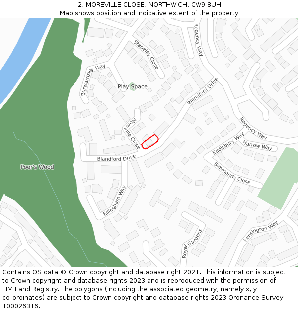 2, MOREVILLE CLOSE, NORTHWICH, CW9 8UH: Location map and indicative extent of plot