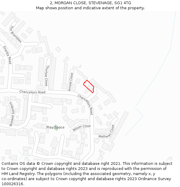 2, MORGAN CLOSE, STEVENAGE, SG1 4TG: Location map and indicative extent of plot