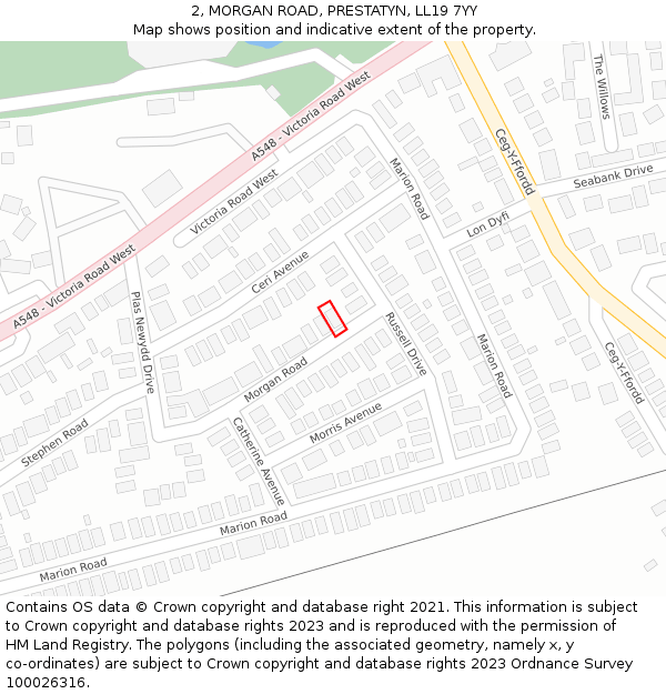 2, MORGAN ROAD, PRESTATYN, LL19 7YY: Location map and indicative extent of plot