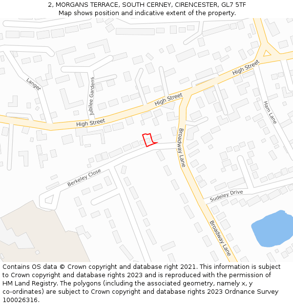 2, MORGANS TERRACE, SOUTH CERNEY, CIRENCESTER, GL7 5TF: Location map and indicative extent of plot