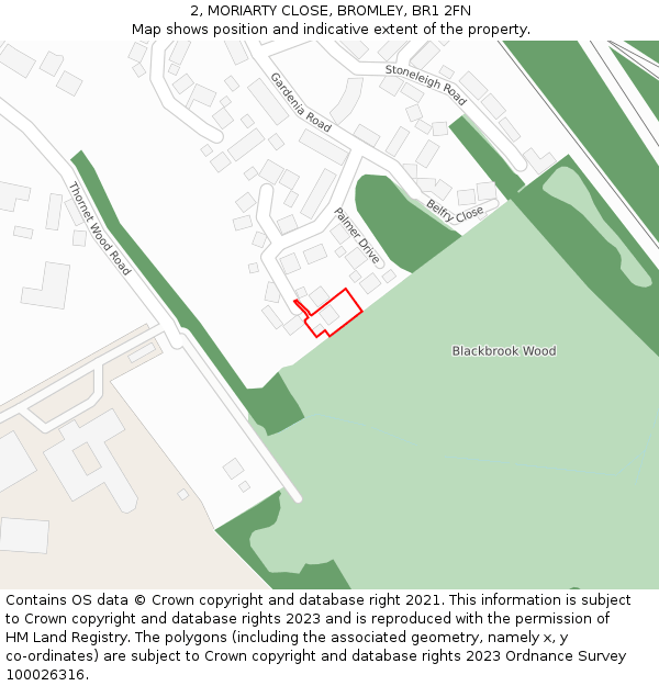 2, MORIARTY CLOSE, BROMLEY, BR1 2FN: Location map and indicative extent of plot