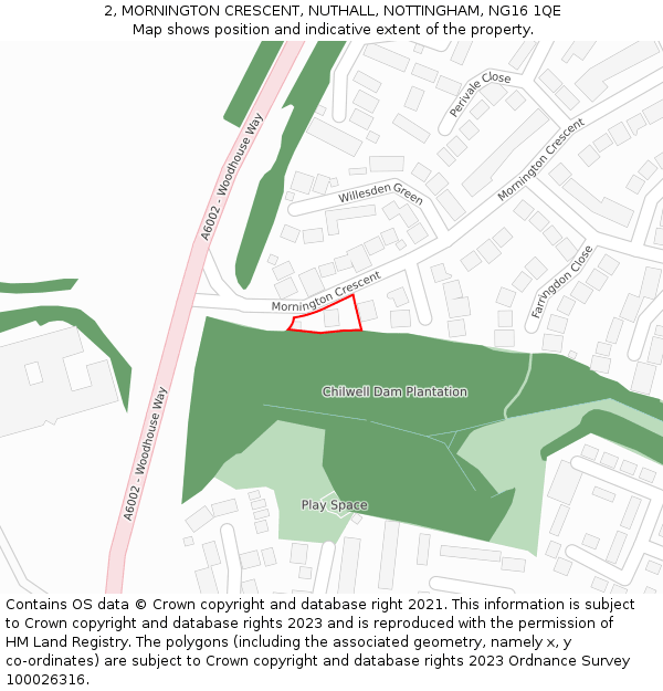 2, MORNINGTON CRESCENT, NUTHALL, NOTTINGHAM, NG16 1QE: Location map and indicative extent of plot