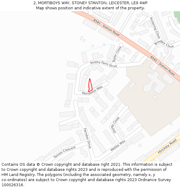 2, MORTIBOYS WAY, STONEY STANTON, LEICESTER, LE9 4WP: Location map and indicative extent of plot