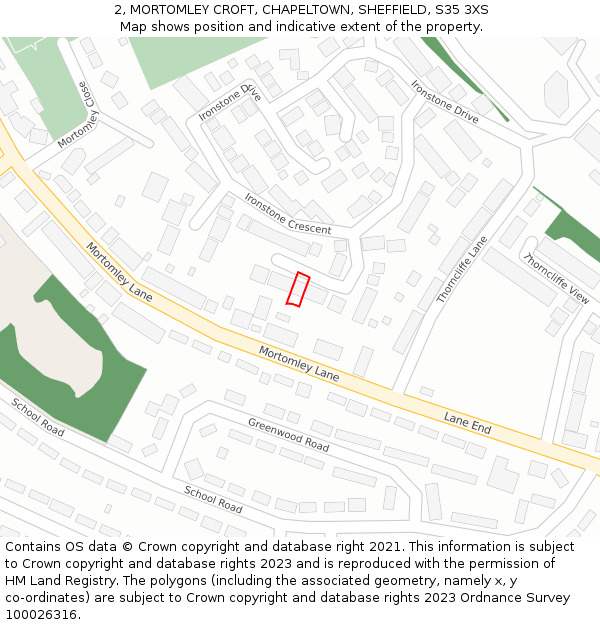 2, MORTOMLEY CROFT, CHAPELTOWN, SHEFFIELD, S35 3XS: Location map and indicative extent of plot