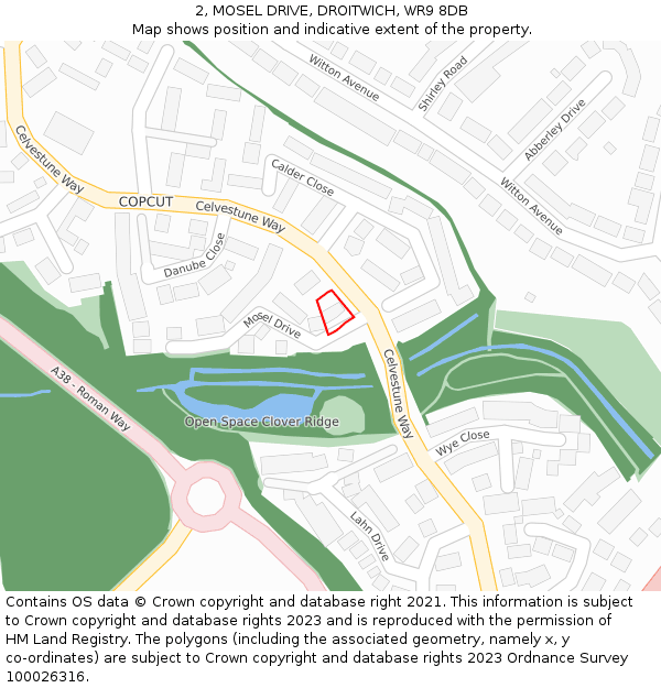 2, MOSEL DRIVE, DROITWICH, WR9 8DB: Location map and indicative extent of plot