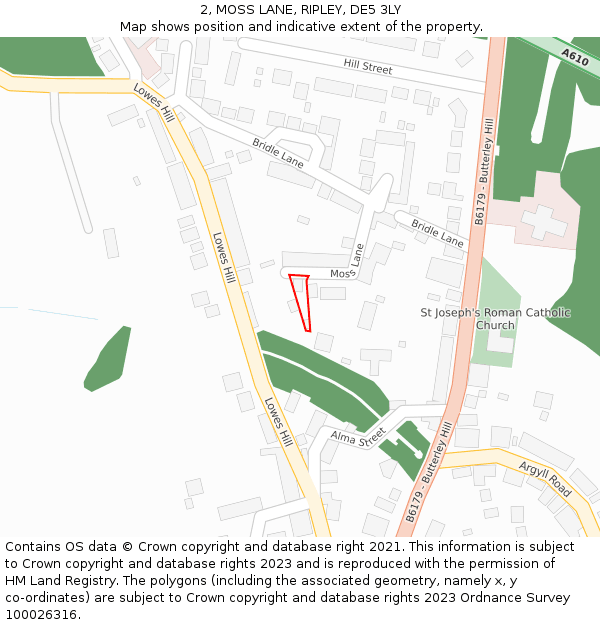2, MOSS LANE, RIPLEY, DE5 3LY: Location map and indicative extent of plot