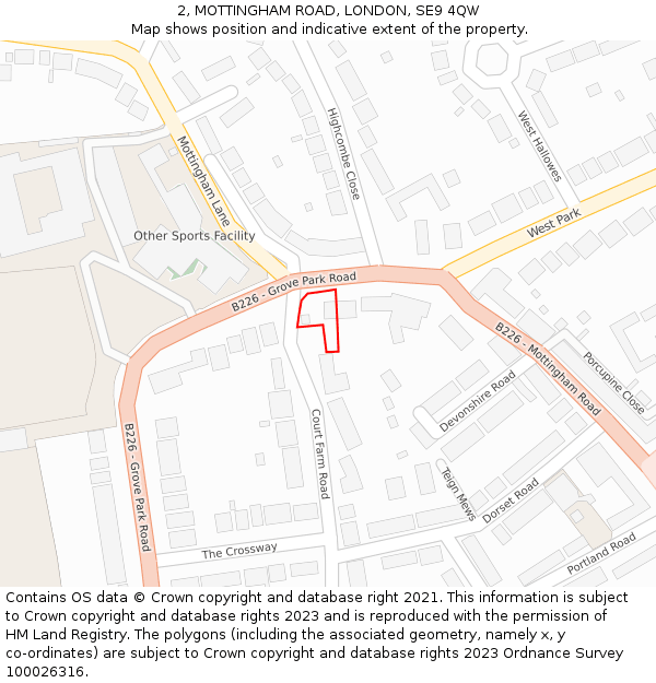 2, MOTTINGHAM ROAD, LONDON, SE9 4QW: Location map and indicative extent of plot