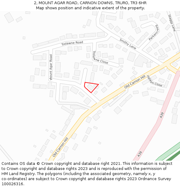 2, MOUNT AGAR ROAD, CARNON DOWNS, TRURO, TR3 6HR: Location map and indicative extent of plot